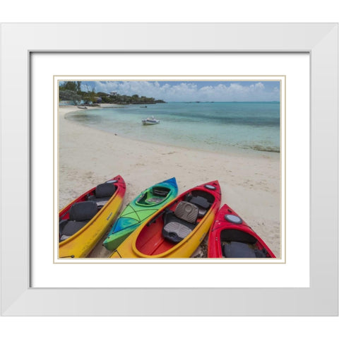 Bahamas, Exuma Island Kayaks on beach White Modern Wood Framed Art Print with Double Matting by Paulson, Don