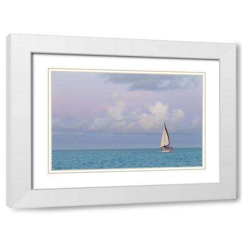 Bahamas, Exuma Island Sailboat at sunset White Modern Wood Framed Art Print with Double Matting by Paulson, Don