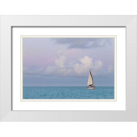 Bahamas, Exuma Island Sailboat at sunset White Modern Wood Framed Art Print with Double Matting by Paulson, Don