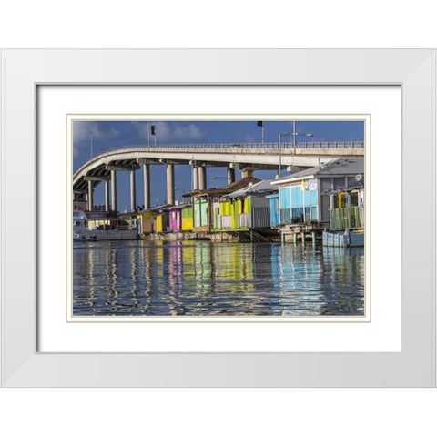 Bahamas, Nassau Vendors shacks in Potters Cove White Modern Wood Framed Art Print with Double Matting by Paulson, Don