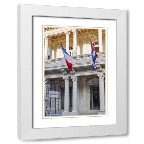 West Indies, Cuba, Havana French and Cuban flags White Modern Wood Framed Art Print with Double Matting by Ross, Nancy ,  Steve