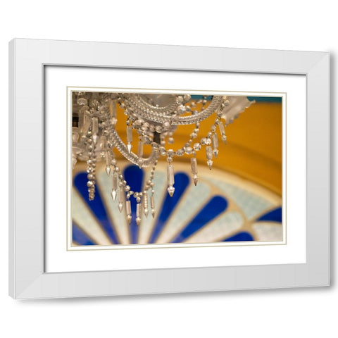 Cuba-Santa Clara-ornate chandelier in historic theater White Modern Wood Framed Art Print with Double Matting by Merrill Images