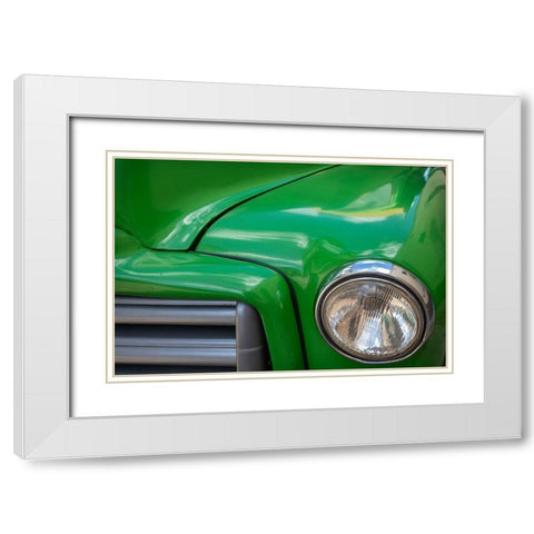 Detail of green classic American GMC truck in Trinidad-Cuba White Modern Wood Framed Art Print with Double Matting by Miglavs, Janis