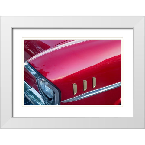 Detail of red 57 Chevrolet Bel Air in Habana-Havana-Cuba White Modern Wood Framed Art Print with Double Matting by Miglavs, Janis