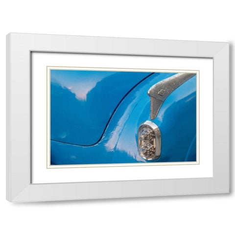Detail of trunk and rear fender on blue classic American Buick car in Habana-Havana-Cuba White Modern Wood Framed Art Print with Double Matting by Miglavs, Janis