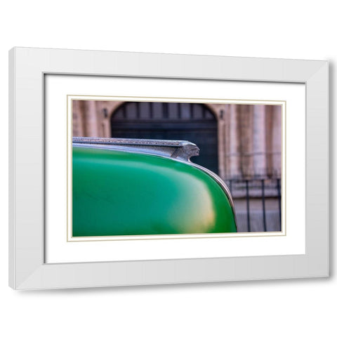Detail of hood ornament on green classic American Pontiac car in Habana-Havana-Cuba White Modern Wood Framed Art Print with Double Matting by Miglavs, Janis