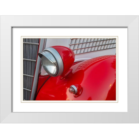 Detail of head lamp on red classic American Ford in Habana-Havana-Cuba White Modern Wood Framed Art Print with Double Matting by Miglavs, Janis