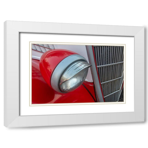 Detail of head light and grill on red classic American Ford in Habana-Havana-Cuba White Modern Wood Framed Art Print with Double Matting by Miglavs, Janis