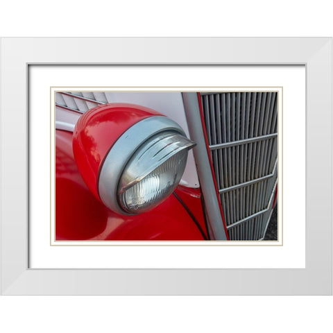 Detail of head light and grill on red classic American Ford in Habana-Havana-Cuba White Modern Wood Framed Art Print with Double Matting by Miglavs, Janis