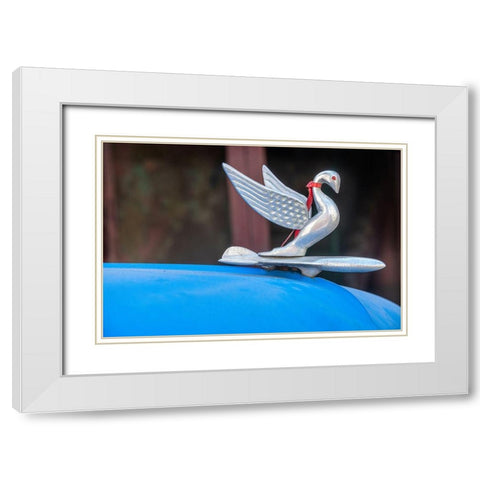 Detail of swan hood ornament usually found on classic American Packard Havana-Cuba White Modern Wood Framed Art Print with Double Matting by Miglavs, Janis