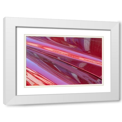 Close-up of reflections in a classic red American car in Vieja-old Habana-Havana-Cuba White Modern Wood Framed Art Print with Double Matting by Miglavs, Janis