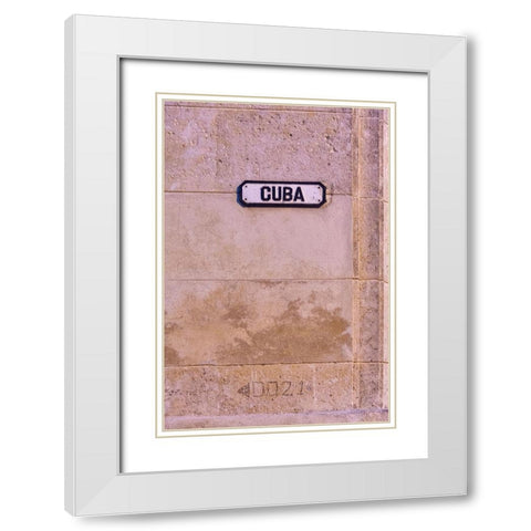 Cuba street sign on pink wall in Old Havana-La Habana Vieja-Cuba White Modern Wood Framed Art Print with Double Matting by Miglavs, Janis