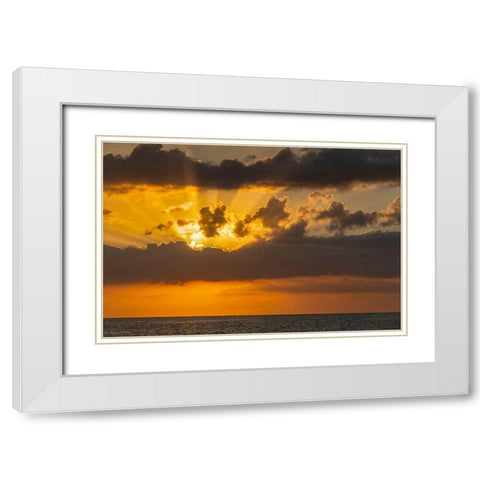 Sunset in clouds over ocean La Boca-Cuba White Modern Wood Framed Art Print with Double Matting by Miglavs, Janis