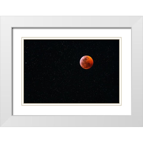 Total blood moon eclipse seen from Big Island-Hawaii White Modern Wood Framed Art Print with Double Matting by Miglavs, Janis