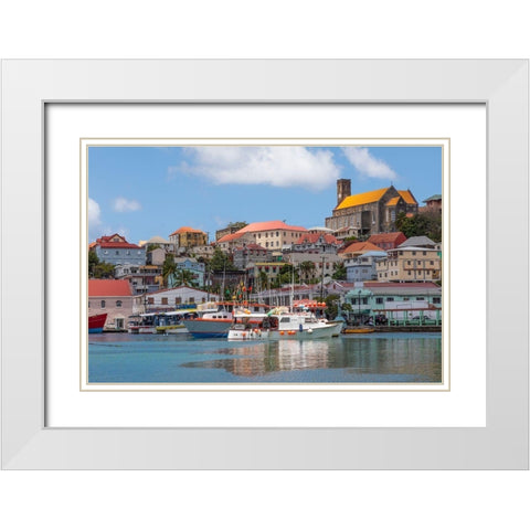 Caribbean-Grenada-St Georges Boats in The Carenage harbor White Modern Wood Framed Art Print with Double Matting by Jaynes Gallery