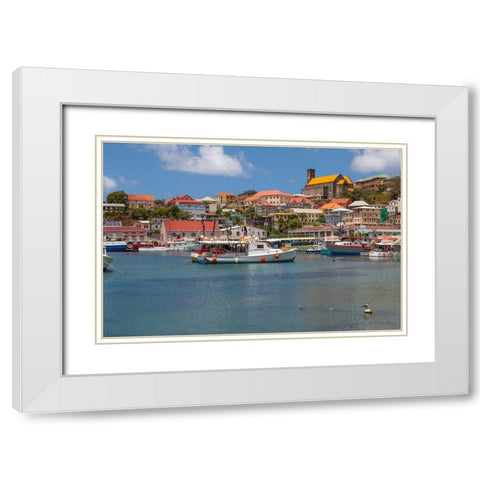 Caribbean-Grenada-St Georges Boats in The Carenage harbor White Modern Wood Framed Art Print with Double Matting by Jaynes Gallery
