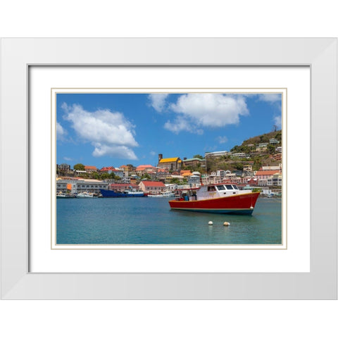 Caribbean-Grenada-St Georges Boats in The Carenage harbor White Modern Wood Framed Art Print with Double Matting by Jaynes Gallery