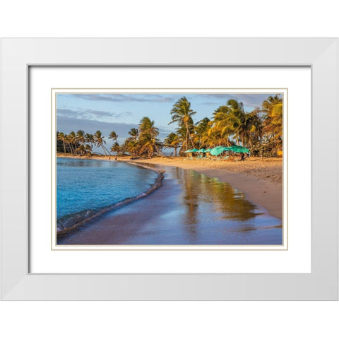 Caribbean-Grenada-Mayreau Island Beach umbrellas and lounge chairs White Modern Wood Framed Art Print with Double Matting by Jaynes Gallery