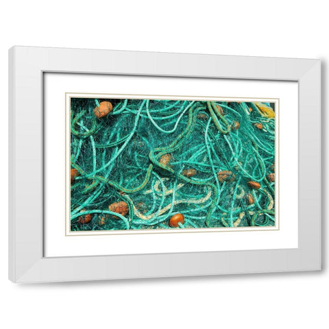 Guadeloupe Marie-Galante Island-part of France Fishnets at the marina in the town White Modern Wood Framed Art Print with Double Matting by Buhl, Karl
