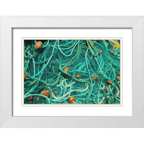 Guadeloupe Marie-Galante Island-part of France Fishnets at the marina in the town White Modern Wood Framed Art Print with Double Matting by Buhl, Karl