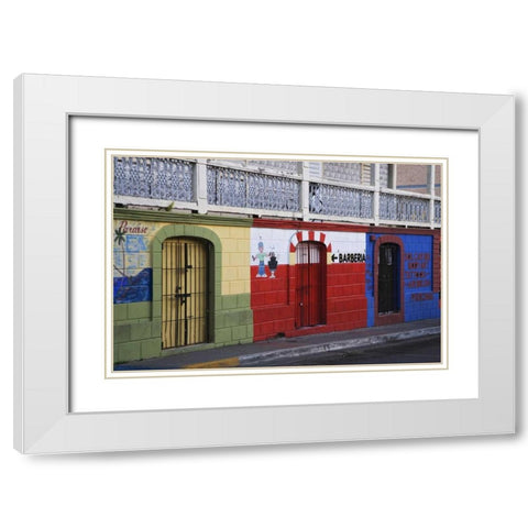 Puerto Rico, Isabela Segunda Town shop fronts White Modern Wood Framed Art Print with Double Matting by Flaherty, Dennis