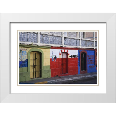 Puerto Rico, Isabela Segunda Town shop fronts White Modern Wood Framed Art Print with Double Matting by Flaherty, Dennis