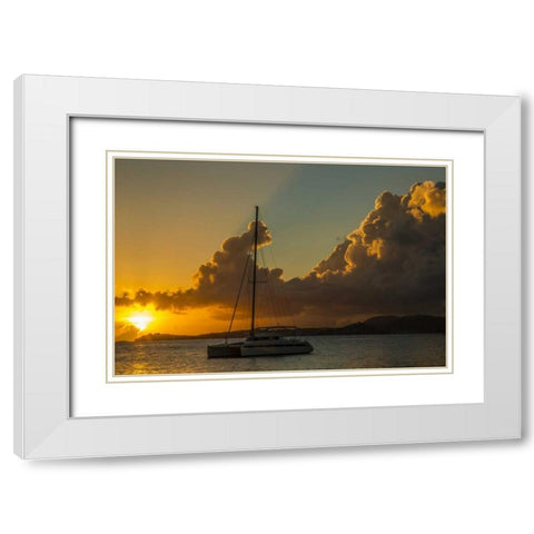 USA Virgin Islands Sailboat moored in Frank Bay White Modern Wood Framed Art Print with Double Matting by Illg, Cathy and Gordon