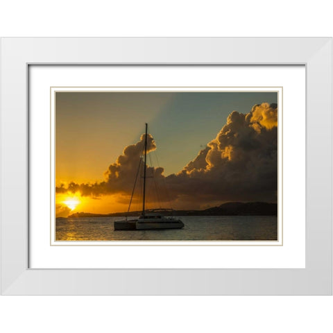 USA Virgin Islands Sailboat moored in Frank Bay White Modern Wood Framed Art Print with Double Matting by Illg, Cathy and Gordon