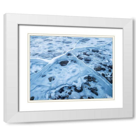 Canada-Alberta-Canmore-Spray Valley Provincial Park-Ice abstract at Spray Lakes White Modern Wood Framed Art Print with Double Matting by Collins, Ann