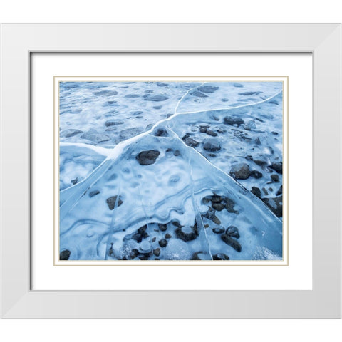 Canada-Alberta-Canmore-Spray Valley Provincial Park-Ice abstract at Spray Lakes White Modern Wood Framed Art Print with Double Matting by Collins, Ann