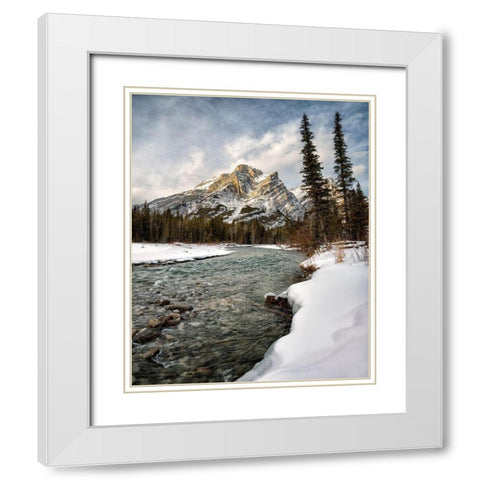 Canada-Alberta-Kananaskis Country-Mount Kidd and the Kananaskis River White Modern Wood Framed Art Print with Double Matting by Collins, Ann