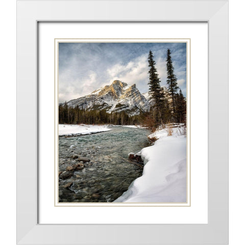 Canada-Alberta-Kananaskis Country-Mount Kidd and the Kananaskis River White Modern Wood Framed Art Print with Double Matting by Collins, Ann