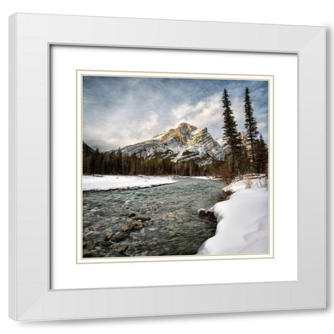 Canada-Alberta-Kananaskis Country-Mount Kidd and the Kananaskis River White Modern Wood Framed Art Print with Double Matting by Collins, Ann