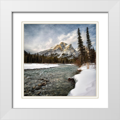 Canada-Alberta-Kananaskis Country-Mount Kidd and the Kananaskis River White Modern Wood Framed Art Print with Double Matting by Collins, Ann