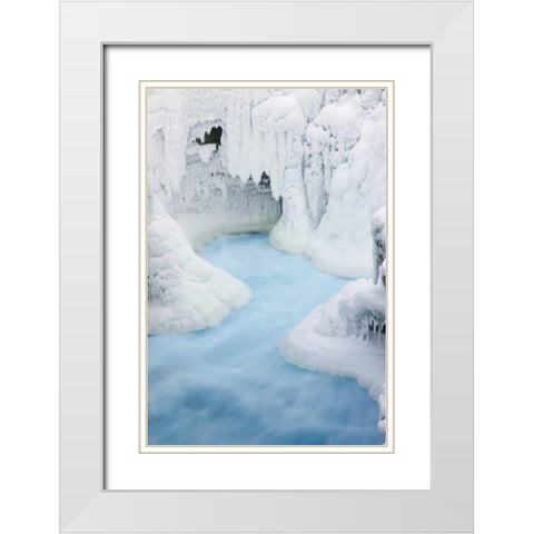 Canada, Jasper NP Athabasca River through ice White Modern Wood Framed Art Print with Double Matting by Grall, Don