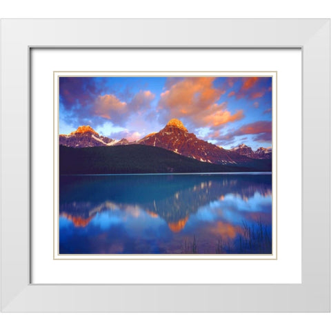 Canada, Alberta, Sunrise over a lake in Banff NP White Modern Wood Framed Art Print with Double Matting by Talbot Frank, Christopher