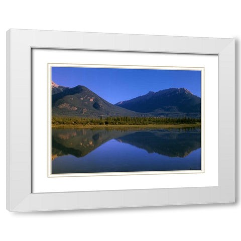 Canada, Alberta, Canadian Rockies and Jasper Lake White Modern Wood Framed Art Print with Double Matting by Grandmaison, Mike