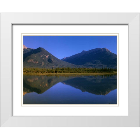 Canada, Alberta, Canadian Rockies and Jasper Lake White Modern Wood Framed Art Print with Double Matting by Grandmaison, Mike