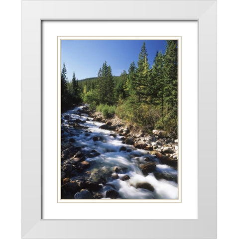 Canada, Alberta, mountain stream in Jasper NP White Modern Wood Framed Art Print with Double Matting by Grandmaison, Mike