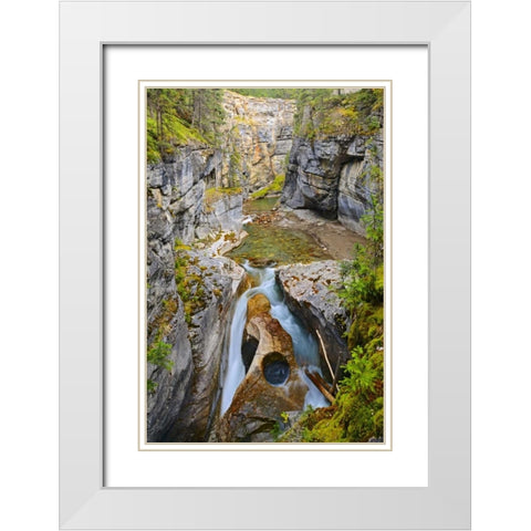Canada, Jasper NP Maligne River in the Canyon White Modern Wood Framed Art Print with Double Matting by Grandmaison, Mike