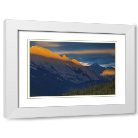 Canada, Jasper NP Sunset over a mountain summit White Modern Wood Framed Art Print with Double Matting by Grandmaison, Mike