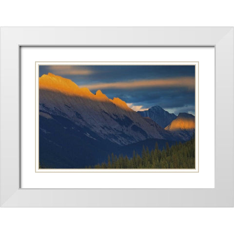 Canada, Jasper NP Sunset over a mountain summit White Modern Wood Framed Art Print with Double Matting by Grandmaison, Mike