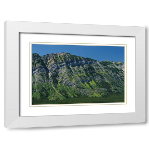 Canada, Kananaskis Limestone layers on mountain White Modern Wood Framed Art Print with Double Matting by Grandmaison, Mike