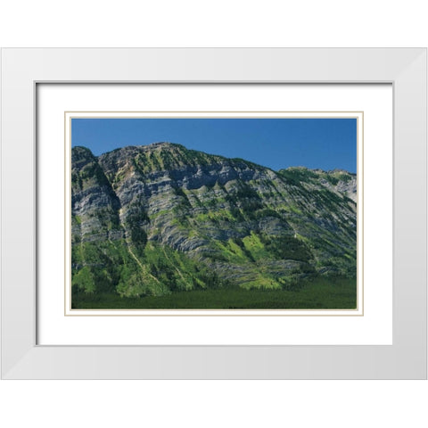 Canada, Kananaskis Limestone layers on mountain White Modern Wood Framed Art Print with Double Matting by Grandmaison, Mike