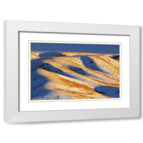 Canada, Alberta, Snow-covered hills at sunset White Modern Wood Framed Art Print with Double Matting by Grandmaison, Mike
