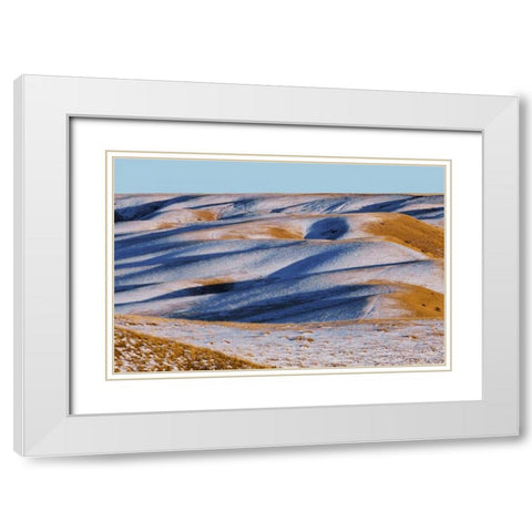 Canada, Alberta, Snow-covered hills at sunset White Modern Wood Framed Art Print with Double Matting by Grandmaison, Mike