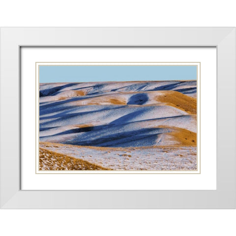 Canada, Alberta, Snow-covered hills at sunset White Modern Wood Framed Art Print with Double Matting by Grandmaison, Mike