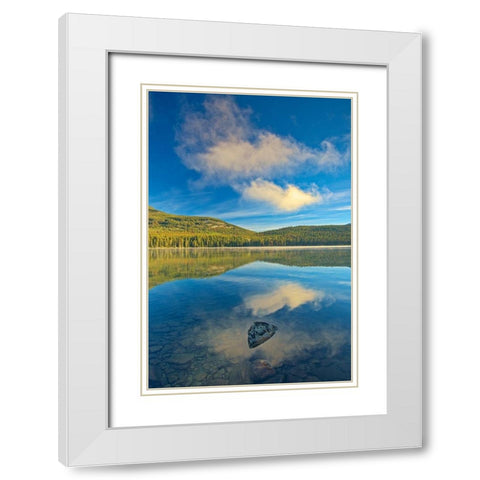 Canada-Alberta-Jasper National Park Reflections in Pyramid Lake White Modern Wood Framed Art Print with Double Matting by Jaynes Gallery