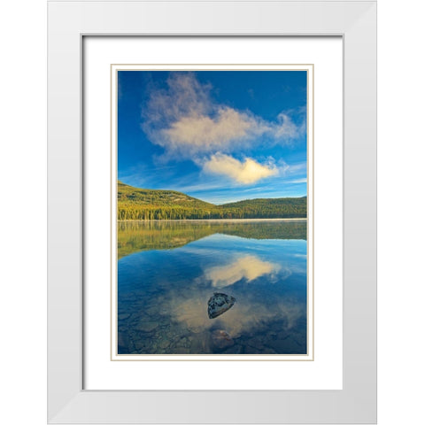 Canada-Alberta-Jasper National Park Reflections in Pyramid Lake White Modern Wood Framed Art Print with Double Matting by Jaynes Gallery