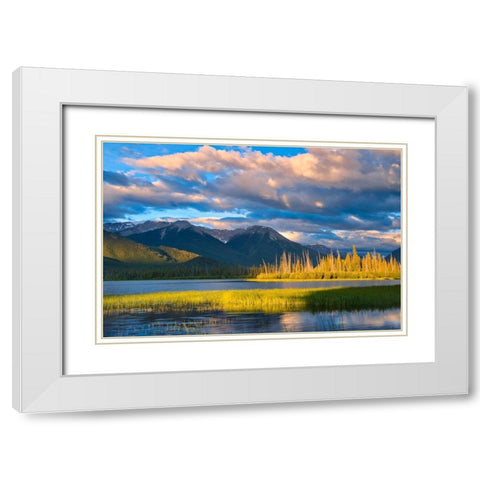 Canada-Alberta-Banff National Park Mountains and lake at sunrise White Modern Wood Framed Art Print with Double Matting by Jaynes Gallery